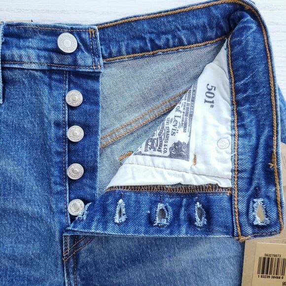 Levis Premium 501 Red Tab Denim Women 14 High Rise Button Fly Cut Off Summer NWT - Picture 6 of 7
